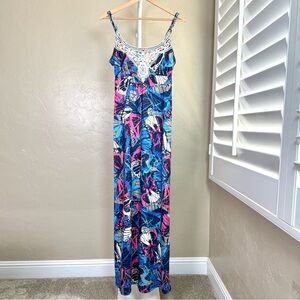 Red Camel Multicolor Patterned Maxi Dress Size Small Crochet Detail